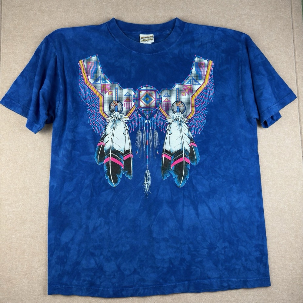 Vintage Nashville TN Indian Aztec Southwest Navajo L Blue Tie Dye Western Shirt‎